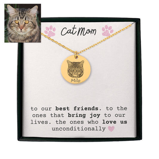 Personalized Cat Portrait Necklace - Pet Memorial Jewelry, Birthday Gift for Her, Custom Cat Keepsake for Mothers - Purpletique