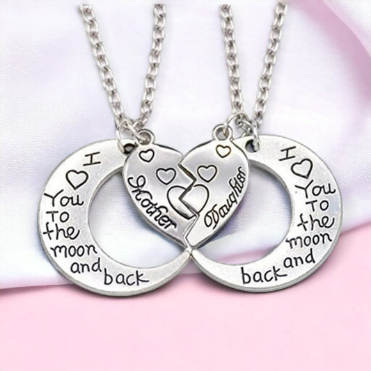I Love You To the Moon and Back – Mother & Daughter Crescent Necklaces Set - Purpletique